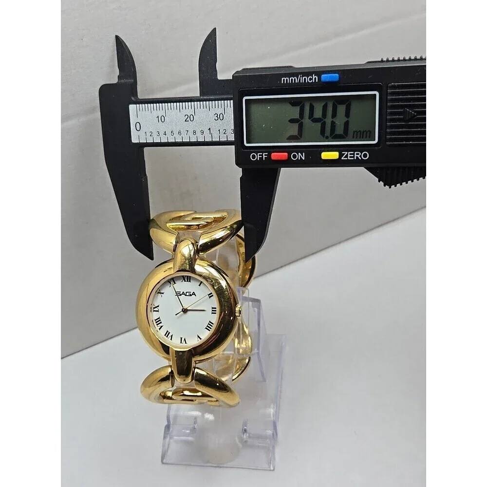 Saga by Mathey Tissot Womens Gold Tone Chunky Bracelet Watch Roman New Battery